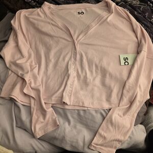 SO Pale Pink Cropped Button-Down Cardigan